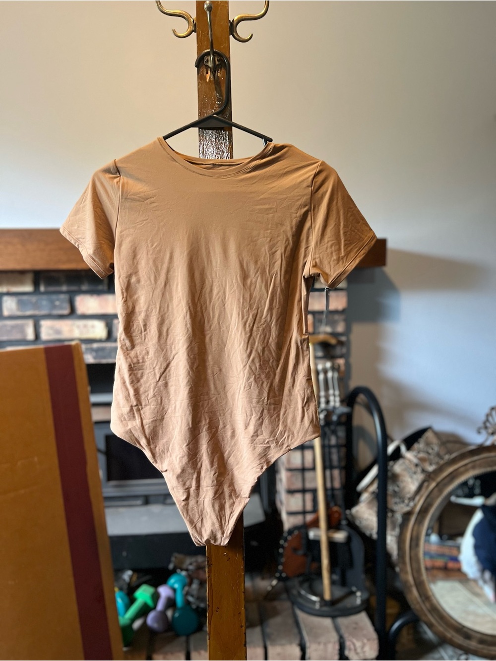 Auden Short-Sleeve Bodysuit in Tan